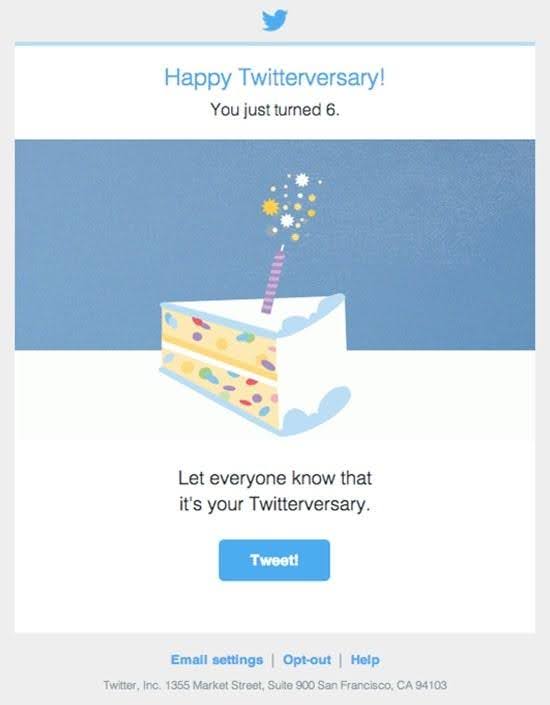 Happy Twitterversary email